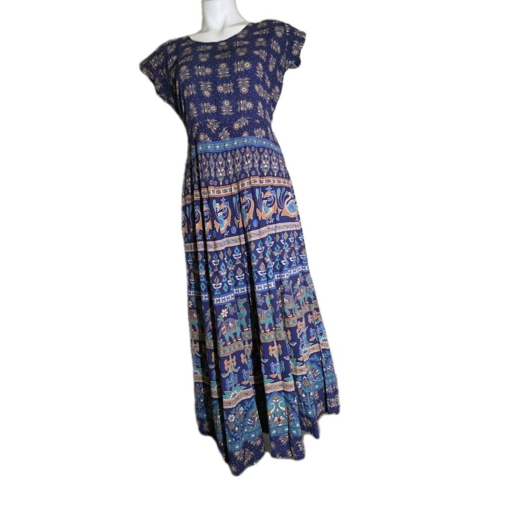Blue Print 100% Cotton Canvas Dress Size Large